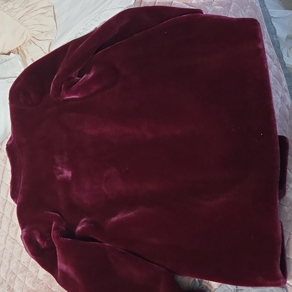 Vintage Vidal Sassoon Faux Fur Coat Deep Plumb Size 12 - Picture 11 of 12